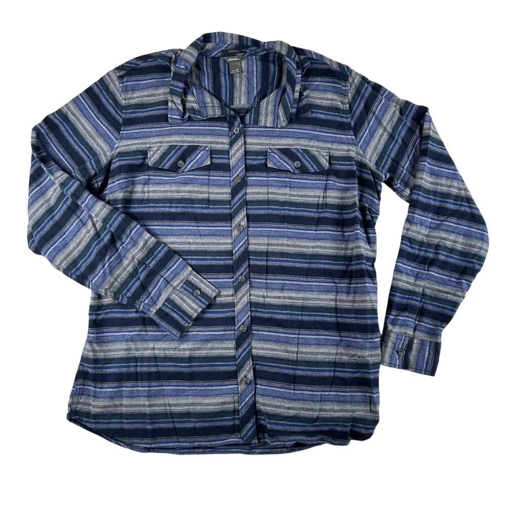 Eddie Bauer Button Up Shirt Womens XL Flannel Striped Long Sleeve Classic Fit